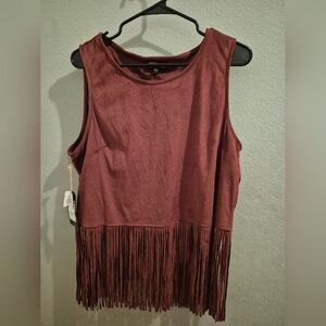 Shyanne Burgundy Fringe Hem Tank Top